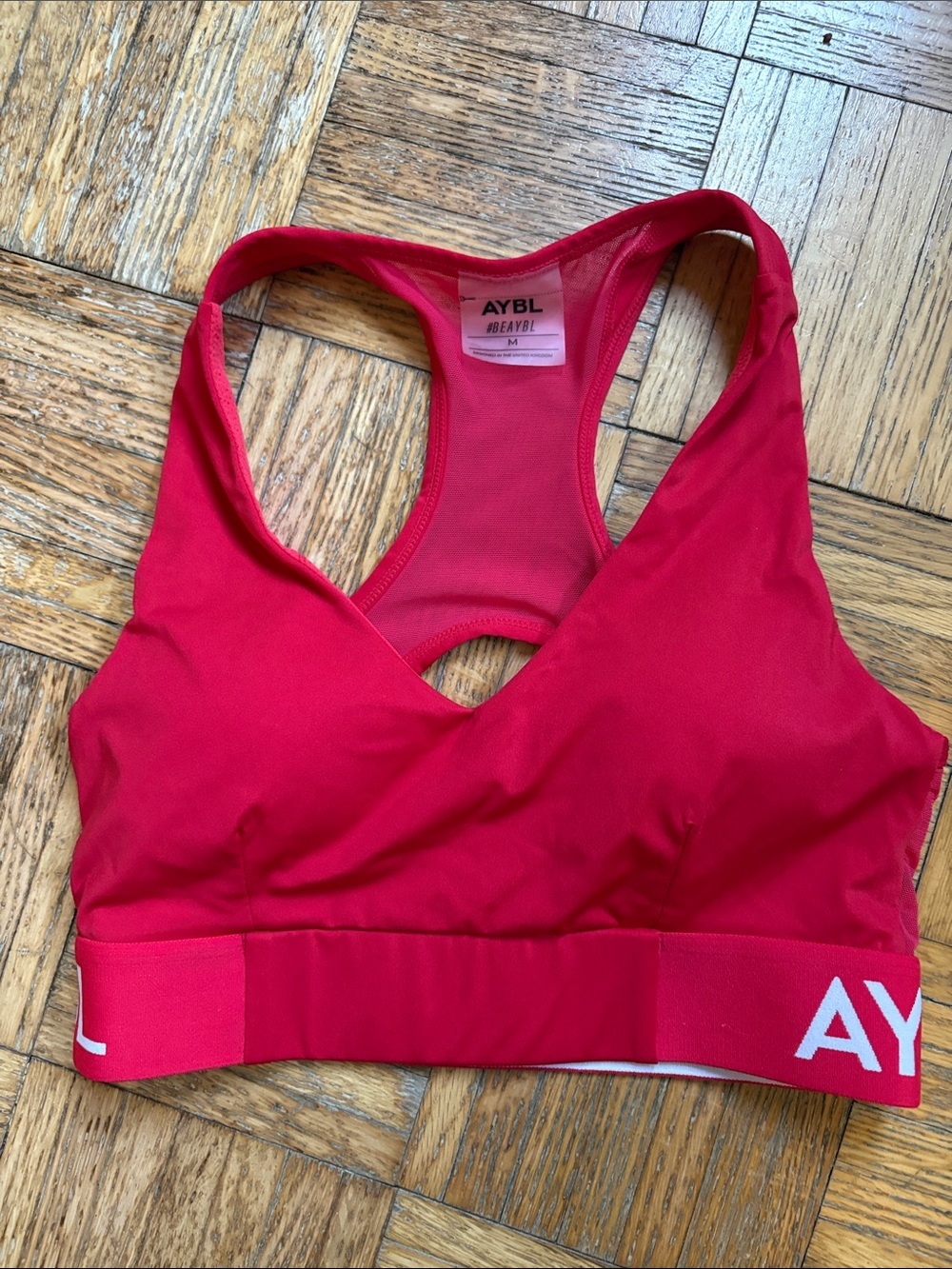 AYBL medium bright red Cross-Front Racerback Sports Bra